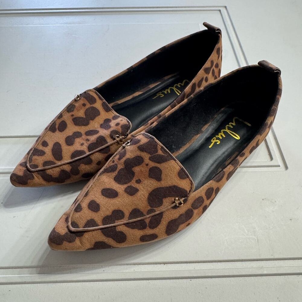 Lulu's Womens Sz 6.5 Emmy Vegan Suede Leopard Print Pointed Toe Shoes Loafers